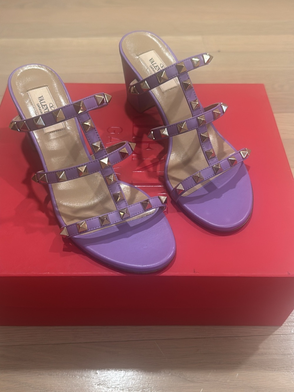 Valentino Purple Rockstud Triple-Strap Block Heel 👡